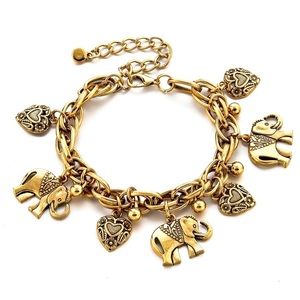 Retro rustic elephant and hearts charm bracelet